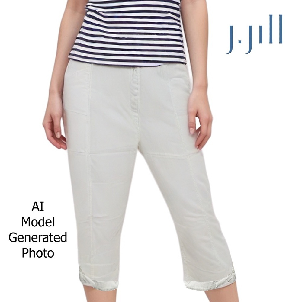J. Jill 100% Cotton Pants Trousers 4 Pockets Hi Rise Rolled Leg Cropped Capri